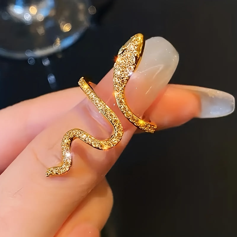 1pc/2pcs/set Women's Fashion Personality Ring, Light Luxury Imitation Zirconia Wrapped Small Snake Opening Adjustable Design Niche High-end Ring, Suitable For Gatherings, Parties And Dates, Women's Daily Wear, Perfect Holiday